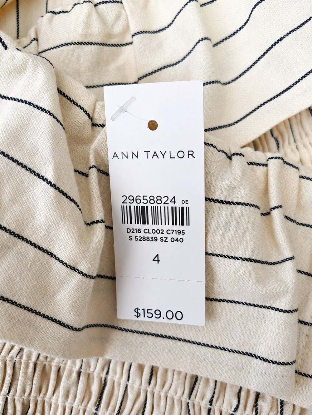 NWT Ann Taylor Navy Pinstripe Midi Dress Size 4|Off-Shoulder Ruffle Fit & Flare - Picture 5 of 9